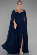 Robe Grande Taille Longue Mousseline Bleu Marine ABU4161