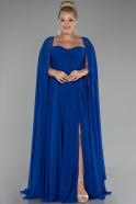 Robe Grande Taille Longue Mousseline Bleu Saxe ABU4161