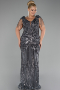 Robe De Fiançailles Grande Taille Longue Anthracite ABU3730