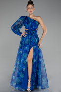 Robe de Soirée Longue Bleu Saxe ABU4206