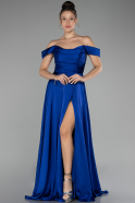 Robe de Soirée Longue Satin Bleu Saxe ABU4219