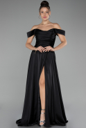 Robe de Soirée Longue Satin Noir ABU4219