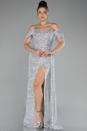 Robe De Soirée Squameuse Longue Gris ABU4074