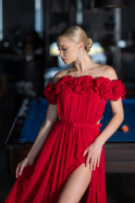 Robe de Soirée Longue Mousseline Rouge ABU4173