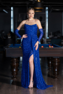 Robe de Soirée Longue Perlé Bleu Saxe ABU4163