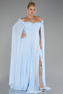 Robe Grande Taille Mousseline Longue Bleu clair ABU3464