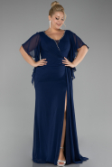 Robe de Soirée Grande Taille Longue Mousseline Bleu Marine ABU4209