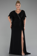 Robe de Soirée Grande Taille Longue Mousseline Noir ABU4209