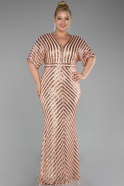 Robe de Soirée Grande Taille Longue Saumon ABU4304