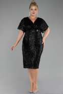 Robe De Invitation Grande Taille Midi Squameuse Noir ABK2104