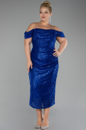 Robe De Fête Grande Taille Midi Bleu Saxe ABK2056