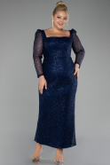 Robe de Soirée Grande Taille Midi Squameuse Bleu Marine ABK2138