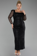 Robe de Soirée Grande Taille Midi Squameuse Noir ABK2138