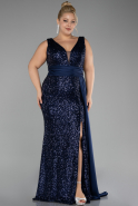 Robe De Fiançailles Grande Taille Longue Bleu Marine ABU4030