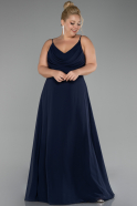 Robe De Graduation Grande Taille Longue Mousseline Bleu Marine ABU4166