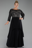 Robe De Soirée Grande Taille Longue Mousseline Noir ABU4018