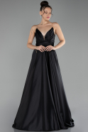 Robe de Soirée Longue Satin Noir ABU4245