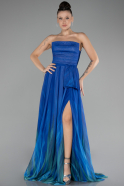 Robe de Soirée Longue Bleu Saxe ABU4253