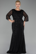 Robe De Soirée Grande Taille Longue Mousseline Noir ABU4255