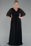 Robe De Soirée Grande Taille Mousseline Longue Noir ABU3991