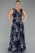 Robe De Soirée Grande Taille Longue Lacé Bleu Marine ABU4261