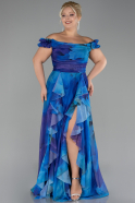 Robe De Soirée Grande Taille Longue Bleu Saxe ABU4260