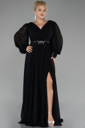 Robe de Soirée Grande Taille Longue Mousseline Noir ABU4262