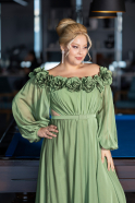 Robe De Soirée Grande Taille Mousseline Longue Pistache vert ABU4131