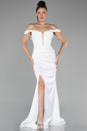 Robe de Soirée Longue Satin Blanc ABU4264