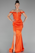 Robe de Soirée Longue Satin Orange ABU4264