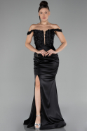 Robe de Soirée Longue Satin Noir ABU4264