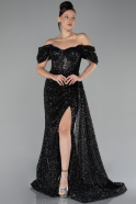 Robe de Soirée Longue Squameuse Noir ABU4265