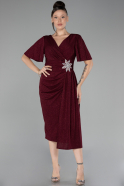 Robe De Invitation Grande Taille Midi Rouge Bordeaux ABK2146