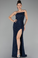 Robe de Soirée Longue Squameuse Bleu Marine ABU4267