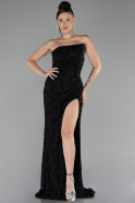 Robe de Soirée Longue Squameuse Noir ABU4267