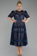 Robe De Soirée Grande Taille Dantelle Midi Bleu Marine ABK1396