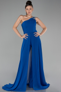 Robe De Soirée Mousseline Longue Bleu Saxe ABT116