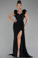 Robe de Soirée Longue Mousseline Noir ABU4272