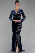 Robe de Soirée Longue Velours Bleu Marine ABU4282