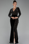 Robe de Soirée Grande Taille Longue Velours Longue Velours Noir ABU4277