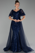 Robe de Soirée Longue Squameuse Bleu Marine ABU4280