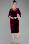 Robes De Soirée Grande Taille Midi Velours Rouge Bordeaux ABK2156