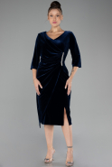 Robes De Soirée Grande Taille Midi Velours Bleu Marine ABK2156