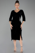 Robes De Soirée Grande Taille Midi Velours Noir ABK2156