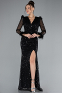 Robe de Soirée Longue Squameuse Noir ABU3860