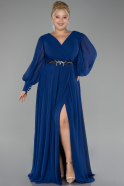 Robe De Soirée Grande Taille Longue Mousseline Bleu Saxe ABU4321