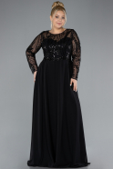 Robe de Soirée Grande Taille Longue Mousseline Noir ABU4312