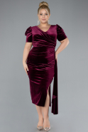 Robes De Soirée En Velours Grande Taille Midi Velours Rouge Bordeaux ABK2163