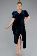 Robes De Soirée En Velours Grande Taille Midi Velours Bleu Marine ABK2163