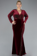 Robe De Soirée Grande Taille Longue Velours Velours Longue Rouge Bordeaux ABU4277